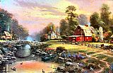 Thomas Kinkade Famous Paintings - Sunset at Riverbend Farm
